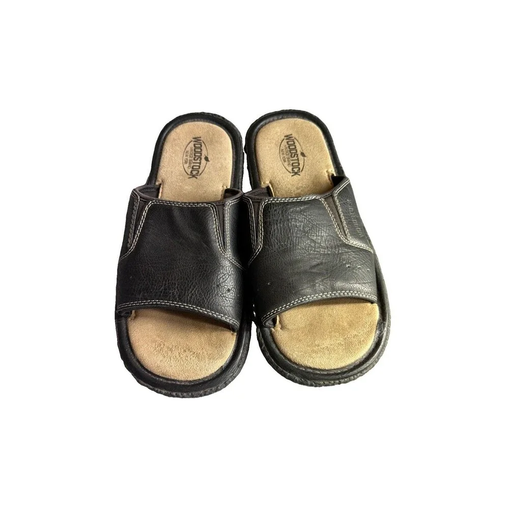 Woodstock Slides Shoes Sandals Slip On Men Size 11/12 Leather Upper Black